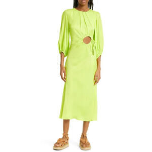 New Farm Rio LIME GREEN CUTOUT TIE RUCHED MIDI DRESS Size L